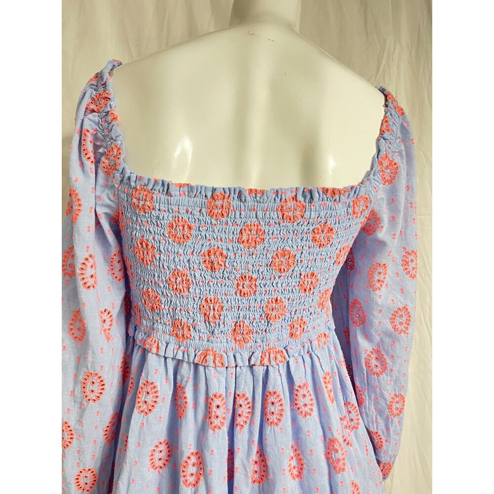 Lilly Pulitzer Rainna Eyelet Smocked Dress Blue Peri Chambray Dobby Eye Small - Picture 6 of 11
